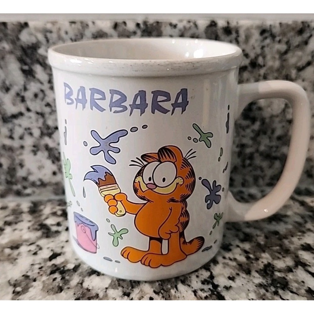 Vintage 1978 Garfield Cat Painting Painters Coffee Mug Personalized Name Barbara